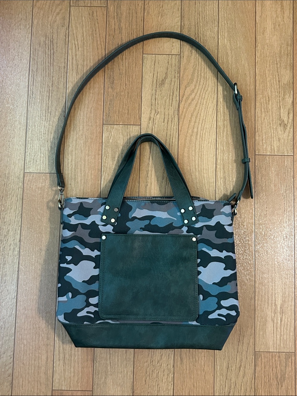 Anthropologie Green Camouflage Tote Bag with Removable Strap